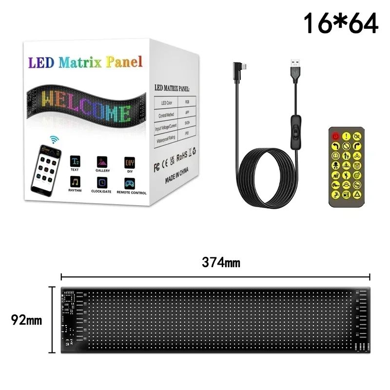 Placa de LED programável Painel de LED matricial de pixel Telas de exibição flexíveis RGB Carro Texto rolável Animação Sinalização Loja Lembrete Luz