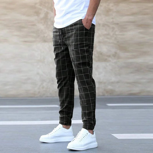 2025 New Spring Autumn Casual Pants Men's Plaid Drawstring Loose Trousers Trend Streetwear Sweatpants Male Business Sport Pants