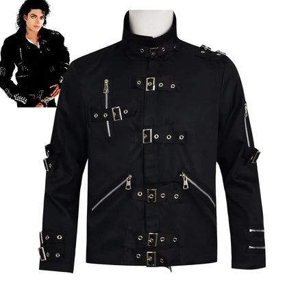 Michael Jackson cosplay Costume BAD Punk Jacket Black Slim BAD Jacket Costume Clothing for Man Adore Stars Impersonator