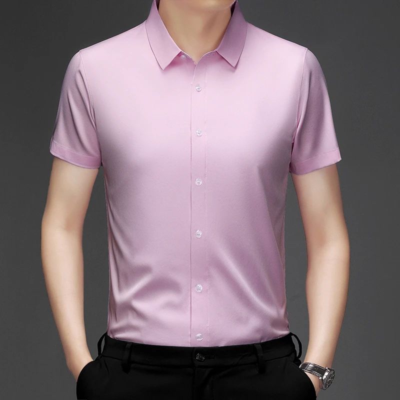 New Men's Business Casual Short Sleeved Solid Color Shirt Wrinkle Resistant Wrinkle Free Comfortable All Season Versatile Top