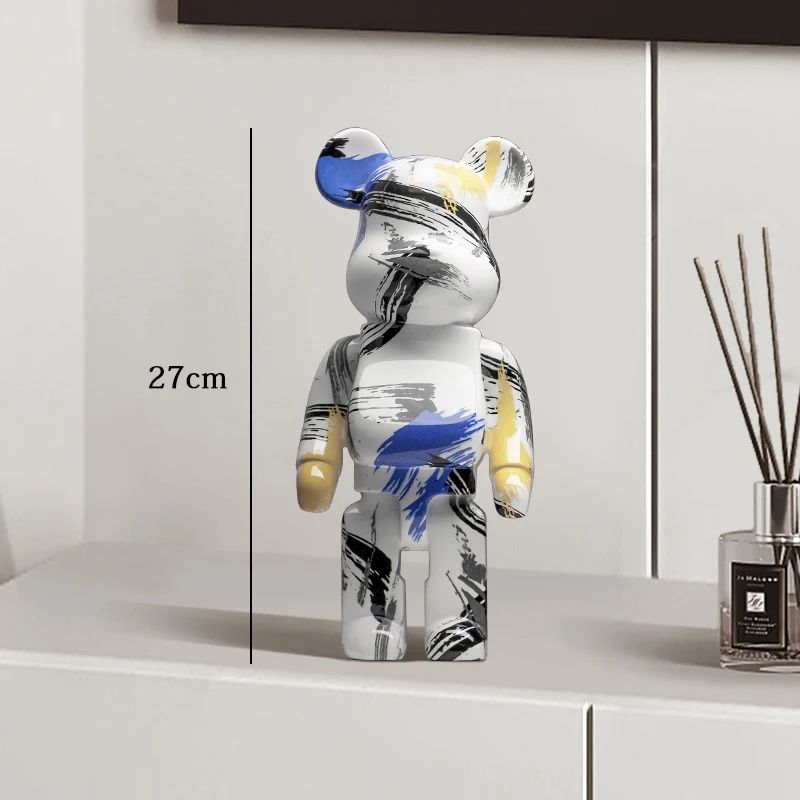 Estátua Urso Graffiti 27cm Bloco Tinta Urso Decoração Enfeites de Resina para Desktop Decoração de Casa Sala de Estar Urso Escultura de Chão Presentes