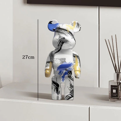 Estátua Urso Graffiti 27cm Bloco Tinta Urso Decoração Enfeites de Resina para Desktop Decoração de Casa Sala de Estar Urso Escultura de Chão Presentes