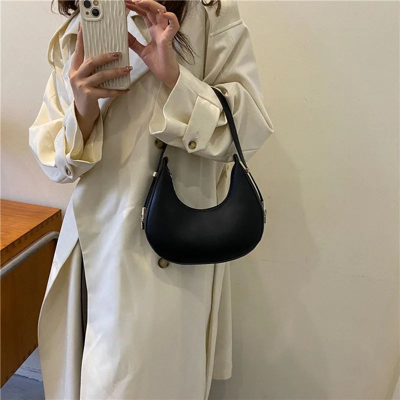 Fashion Luxury Design PU Leather Hobo Shoulder Bag Women Small Clutch Handbag Purse Female Underarm  Bag Travel Totes