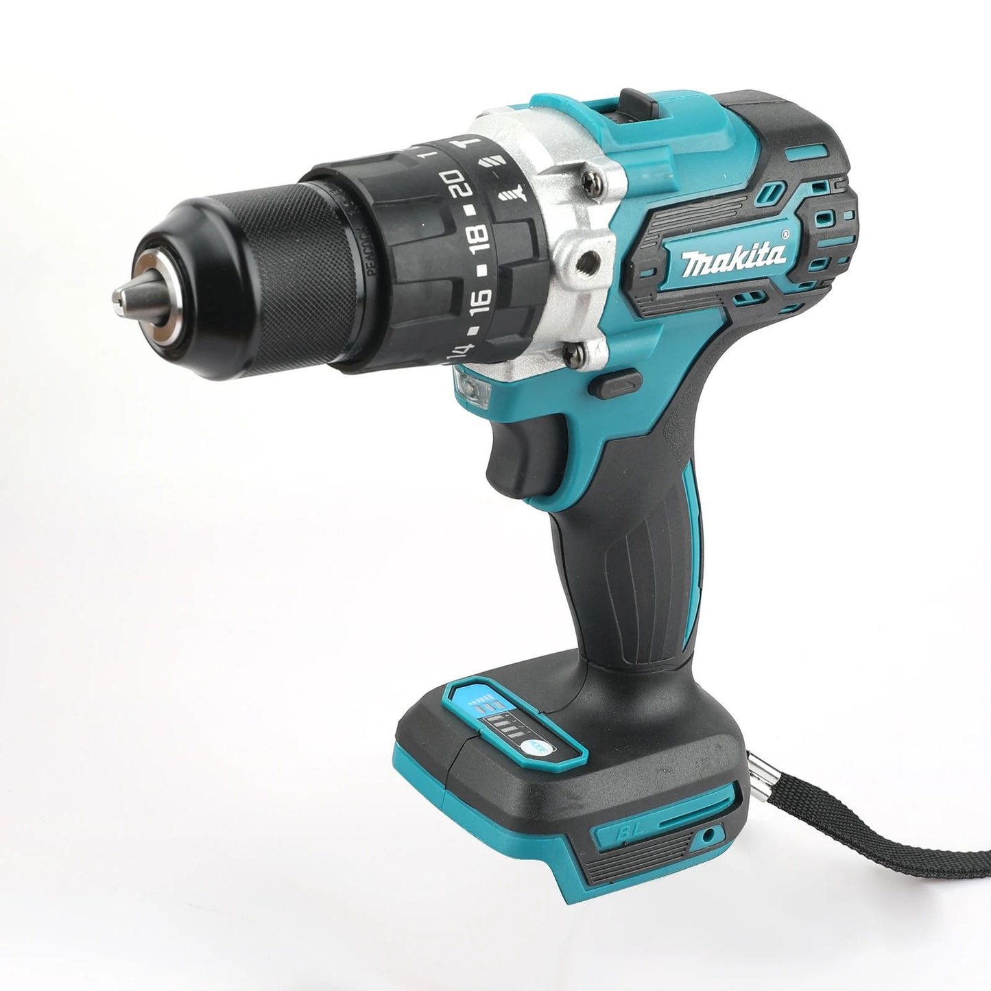 Furadeira de impacto/parafusadeira Makita DDF487 13mm, sem escova, bivolt, de íon de lítio, alto torque, preta e vermelha para uso doméstico
