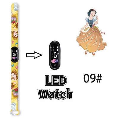 Disney Princess Kids Digital Watch Cartoon Action Figure Snow White LED Touch Waterproof Electronic Watch Toys for Children