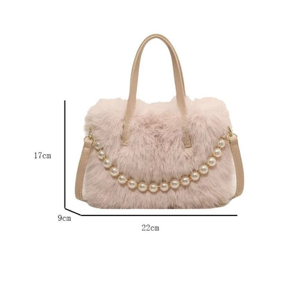 Winter Fashion Faux Fur Crossbody Bags for Women's Gift, Pearl Chain Decor Shoulder Bag, Ladies Handbags Top-handel Bag