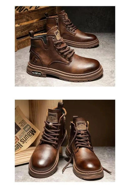 Men's Boots Fashion Motorcycle Boots High-top Casual Leather Boots for Men Plush Warm Winter Boot Non Slip Platform Boot Botas