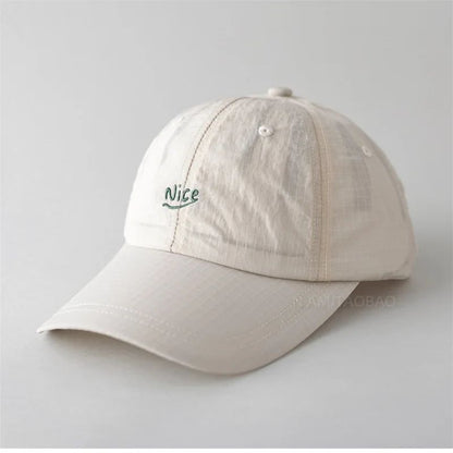 SS25 Korean Baseball Cap with Letter Embroidery & Gingham, Quick-Dry Minimalist Casual Unisex Hat for Daily Use