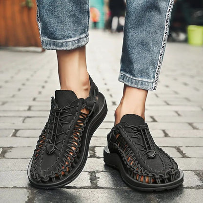 Summer Men Sandals Women Slippers Weaving Design Beach Sandals Breathable Casual Flat Sandals Outdoor Couples Sandals Size 48