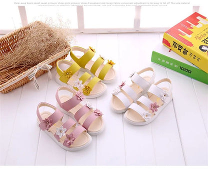 Girls Sandals Gladiator Flowers Sweet Soft Children Beach Shoes Kids Summer Floral Sandals Princess Fashion Cute High Quality