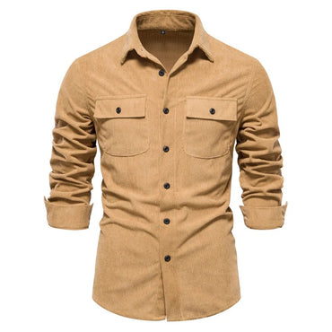 AIOPESON 2023 New Solid Color Shirt Corduroy Shirt for Men Business Casual Pocket Men's Shirt Thicken Autumn Men Shirt