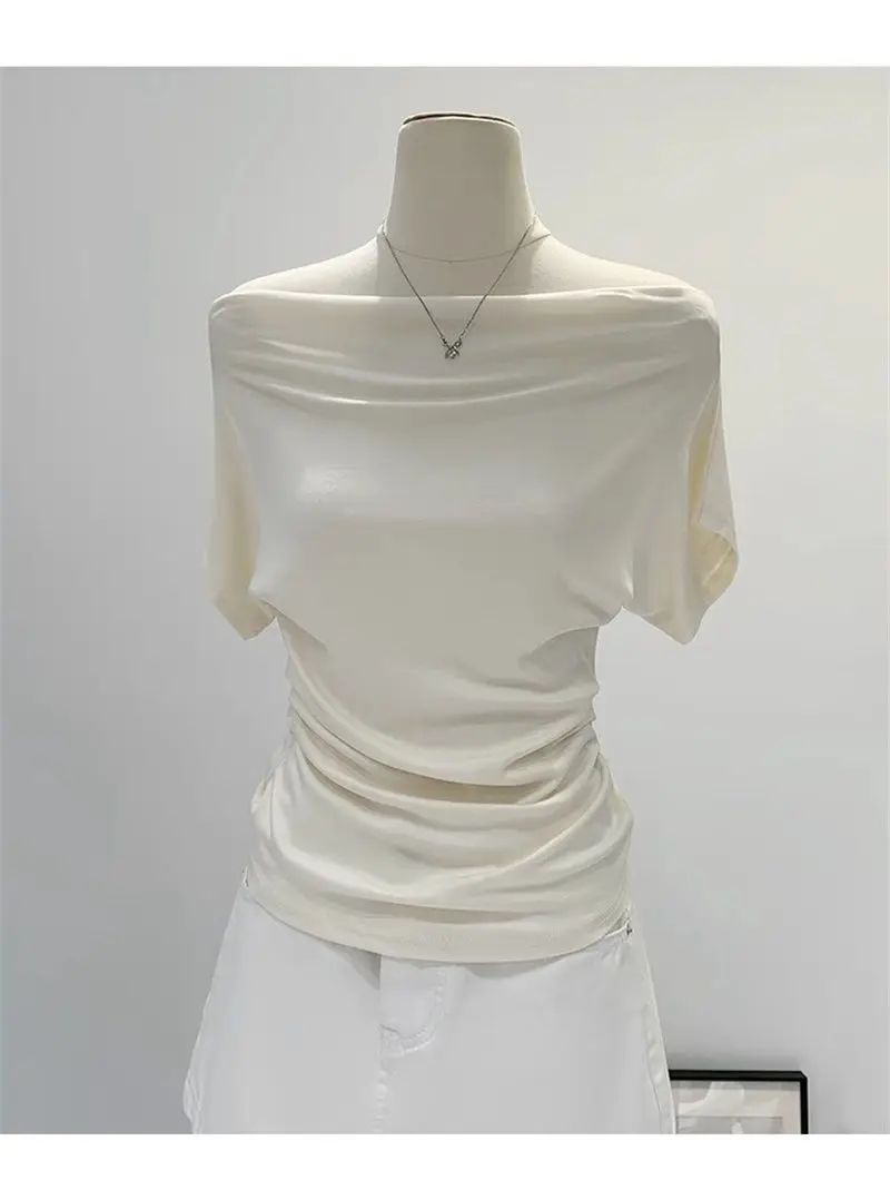 Ultra-Hand Feel Modal Cotton Short Sleeve T-Shirt Women Summer Design Slim Fit Shoulder Baring Fashionable Top