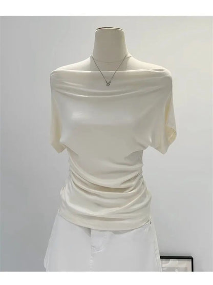 Ultra-Hand Feel Modal Cotton Short Sleeve T-Shirt Women Summer Design Slim Fit Shoulder Baring Fashionable Top