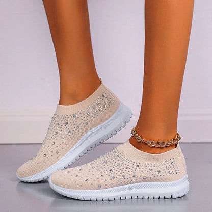2024 New Crystal Breathable Mesh Sneaker Shoes for Women Comfortable Soft Bottom Flats Plus Size 43 Non Slip Casual Shoes Woman