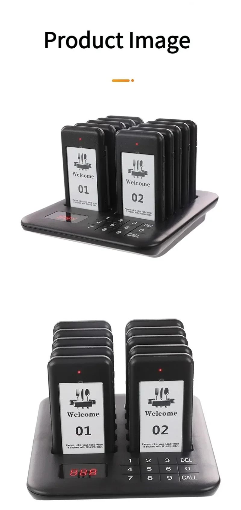 Wireless Restaurant Pagers Calling System 24 Coasters Buzzer Vibrator Bell Receivers For Food Truck Bar Coffee Fast Food Hotel