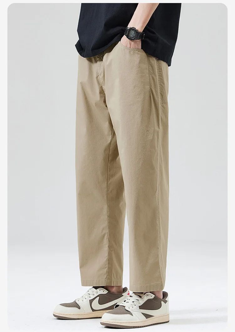 Calça Masculina Casual Cleanfit Estilo Americano para Esportes ao Ar Livre Nove Pontas Solta em Tela Confortável Elegante e Sofisticada