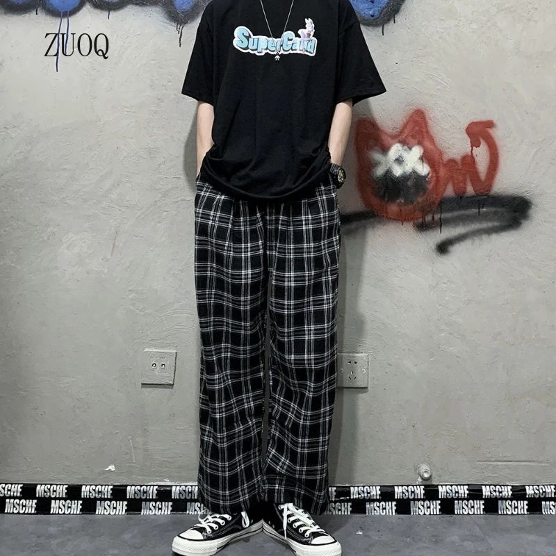 2025 Korean Style Plaid Pants Women Summer New Loose Straight Wide-leg Loose Casual Office Lady Trousers Daily Sweatpants Female