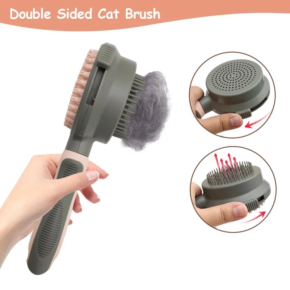 Cat Hair Removal Pet Brush Double Sided Massaging Retractable Self Cleaning Soft Pet Grooming Brush with Handle Pet Loose Hairs
