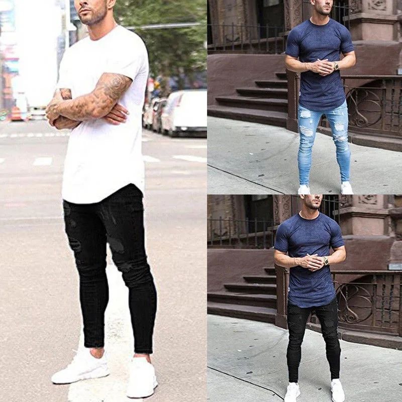 New Style Men's Hip Hop Slim Fit Jeans You And Smooths Your Silhouette Ripped Small Footwear Amazon WISH Badge Plus Size Jeans N