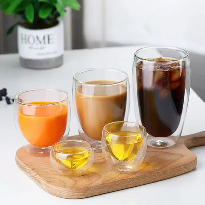 Copo de Vidro de Parede Dupla Resistente ao Calor 80-650ml Copos Transparentes para Cerveja Leite Café Água Atacado Conjunto de Canecas de Vidro para Beber Presente