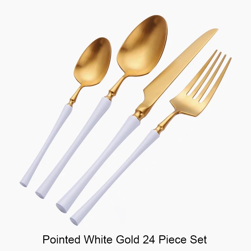 Conjunto de Talheres 24 Peças Aço Inox Fosco Preto Dourado Jogo de Talheres de Mesa Faca Colher Garfo Lavável em Lava-louças