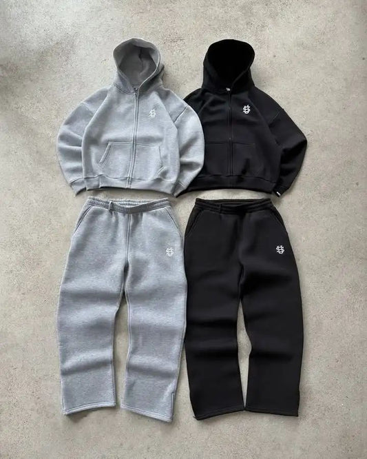 2025 New Letter Embroidery Zipper Casual Men Suit Y2K Men's Harajuku Fashion Women Retro Hoodies Couple Sweatshirts Sweatpants