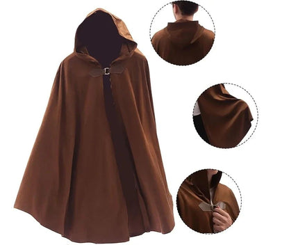 Cloak with Hood Men?Medieval Costume Men Round Metal Buckle Cloak with Green Leaf Brooch Necklace for Halloween