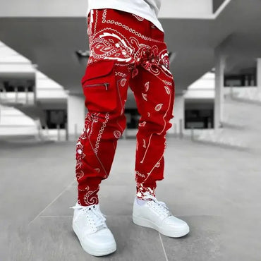 New Men's Cargo Pants Trend Printed Loose Hip Hop Fashion Street Wear Big Pocket Overalls Men Bright Color Four Seasons Trousers