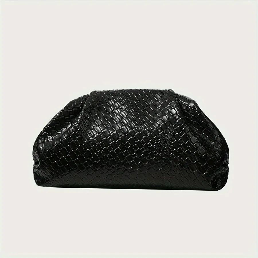 Elegant Weave Textured Ladies Clutch Bag - Adjustable Strap and Clasp Closure, Premium Pure Black Dinner Bag for Weddings