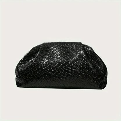 Elegant Weave Textured Ladies Clutch Bag - Adjustable Strap and Clasp Closure, Premium Pure Black Dinner Bag for Weddings