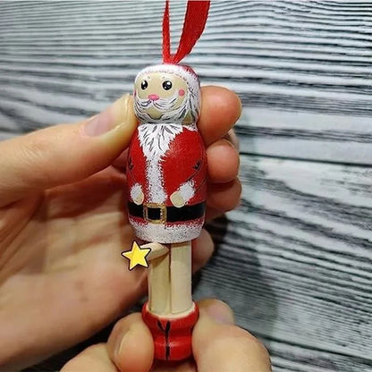 1pcs Funny Santa Claus Pendant, Christmas Ornaments, Funny Wooden Standing Santa Claus, Unique Christmas Craft Decorations