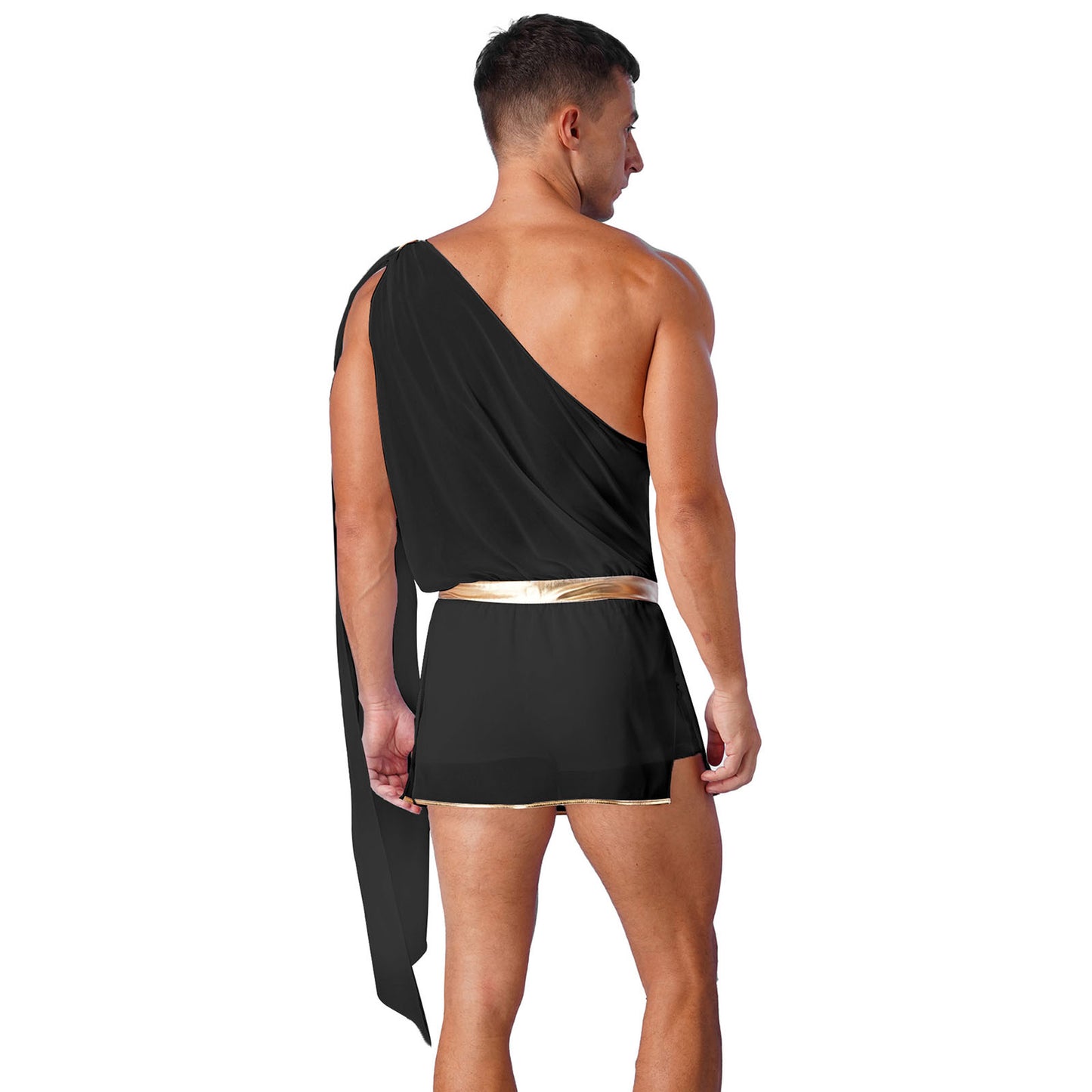 Greek God Costume White Men Mr Toga Cosplay Costumes One Shoulder with Slit Skirts Tunic Jumpsuit Nightclub Carnival Dress Up