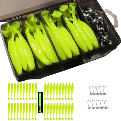 50 unidades/Caixa Isca Artificial Jig de Metal 5.5cm 7cm 10cm Isca Macia 3g 5g 7g 10g 14g Anzol Jigging Head Caixa de Pesca Pesca Swimbait Kit Isca de Fundo
