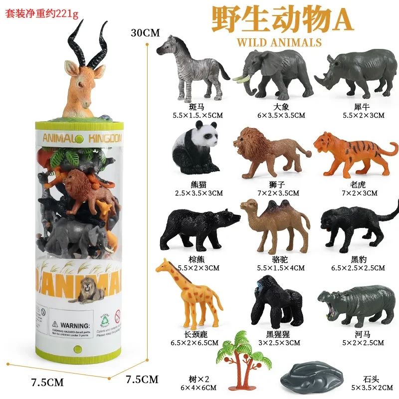 Mini Modelo Animal Fazenda de Vida Selvagem Aves Dinossauro Oceano Conjunto Animais da Planície Crocodilo Pinguim Insetos Brinquedos Micro Modelo Balde
