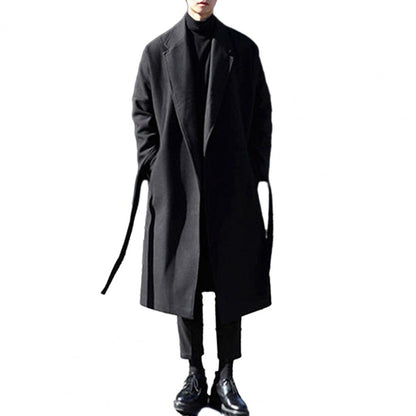 Stylish Men Coat Suit Collar Coat Stylish Men's Loose Casual Long Coat Trendy Autumn Winter Overcoat for Off-duty Office Look