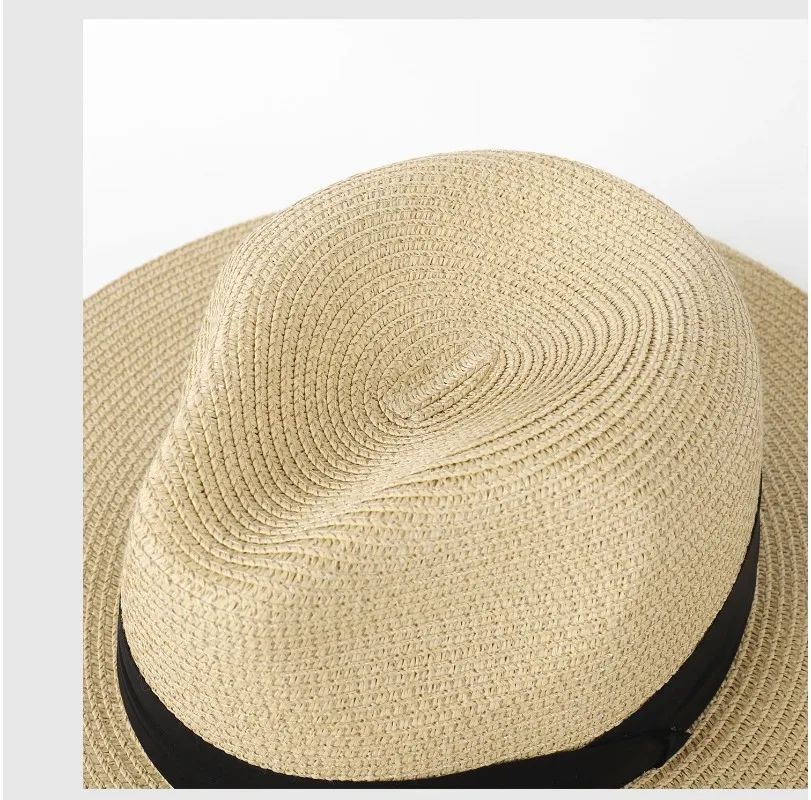 Chapéus de Sol Grandes Oversize para Homens Mulheres Praia Panamá Aba Larga Chapéu de Palha Senhora Chapéus de Sol de Verão Plus Size Chapéu Fedora 55-57cm 58-60cm