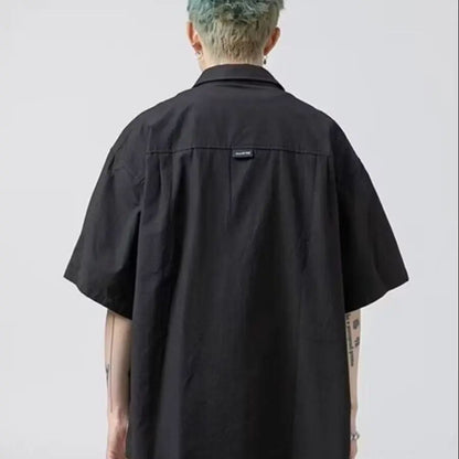 Stylish Y2k Men's Shirts Summer Korean Cargo Shirts for Men Black Multi-Pocket Hip Hop Men Clothing Punk Gothic Streetwear