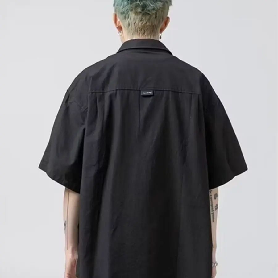 Stylish Y2k Men's Shirts Summer Korean Cargo Shirts for Men Black Multi-Pocket Hip Hop Men Clothing Punk Gothic Streetwear