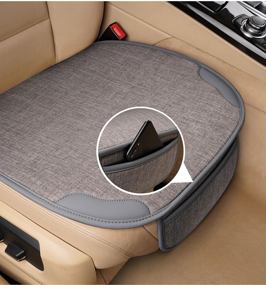 Car Seat Cover for Front Rear Universal Flax Car Seat Cushion Protector Pad Mat Non Slide Auto Four Season Pad Auto Interior