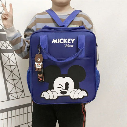 Bolsas de Tutoria Disney para Estudantes Mochila Escolar Multifuncional de Desenho Animado Mickey Bolsa de Mão Necessaire Pasta Escolar Quadrada