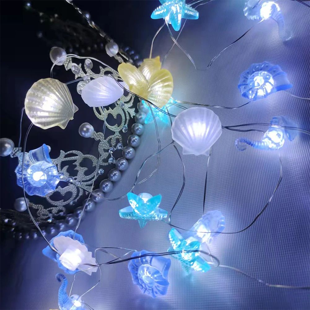 Ocean Theme 20/30 Leds String Lights Shell Starfish Under The Sea LED Fairy Light for Wedding Party Christmas Decoration Lamp