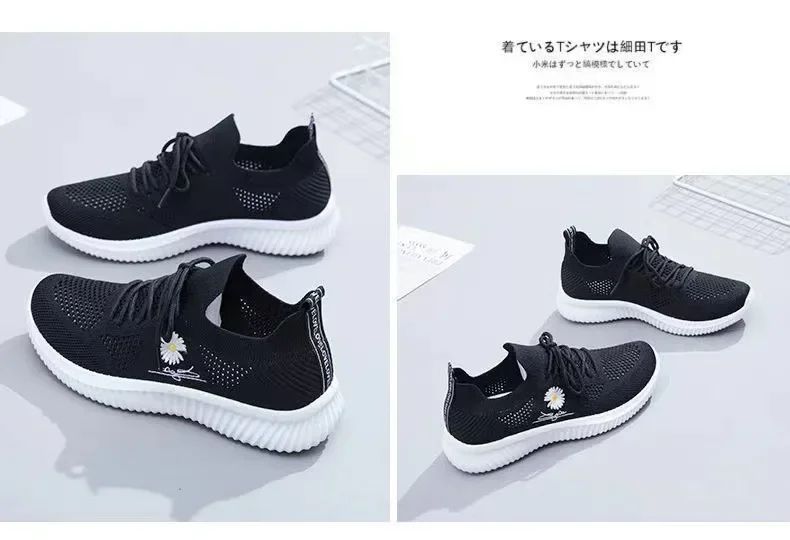 Spring and autumn seasonsLadies Knitted Sneakers Fashion Simple Lace-up Running Shoes Mesh Breathable Casual Female Students