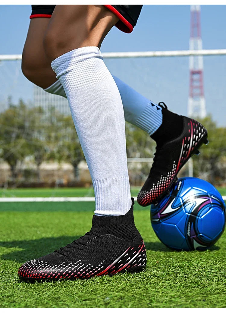 Red Male Football Boots Outdoor Training Football Field Cleats Man Lace-Up Anti-Slip Men’s Soccer Shoes Society botas de futbol
