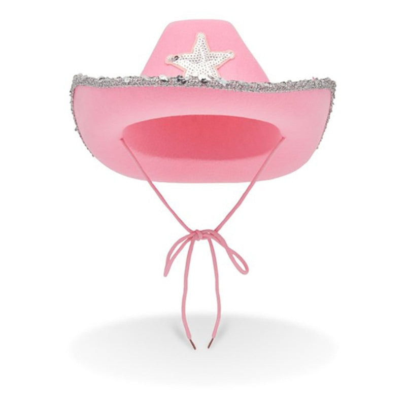Pink Cowgirl Hat with Sparkling Sequins Trim for Halloween Dress Up Cosplay Party Supplies Costume Accessories
