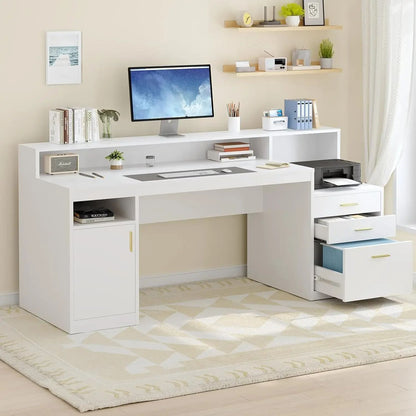 Computer Desk with 3 Drawer & Storage Shelves, Home Office Desk with File Drawer & Cabinet