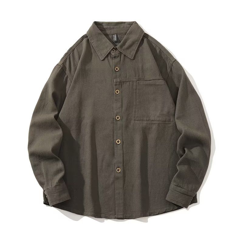 Gmiixder Men Cargo Long Sleeve Shirt Spring Autumn Hip Hop Jacket American Casual Retro Green Tough Man Workwear Shirt