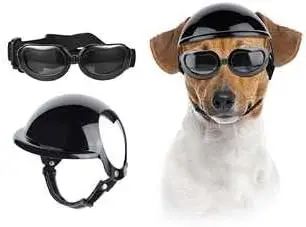 ATUBAN Capacete e Óculos de Sol para Cães Pequenos, Óculos de Proteção UV para Cães Médios, para Cães Dirigirem ao Ar Livre e Passearem