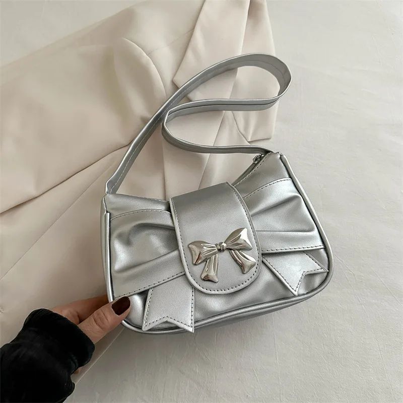 Trendy Bow Shoulder Bag Handbag Casual Underarm Bag Daily Commuting Bags PU Leather Lady Banquet Bag Business Women's Bags
