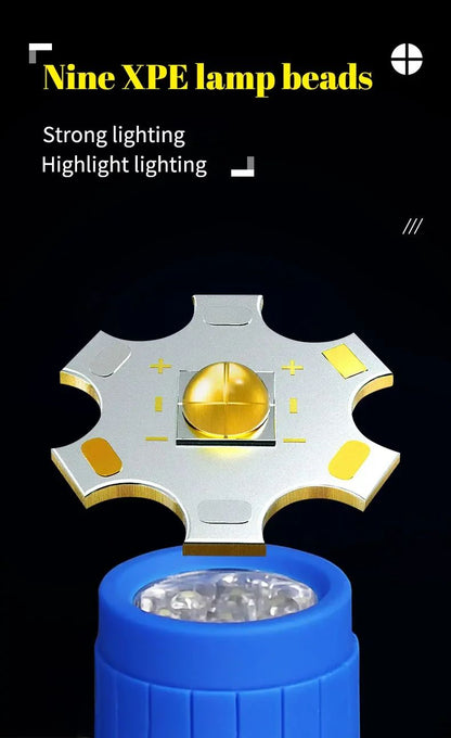 Mini Portable Flashlight Nine XPE Lamp Beads Strong Lighting Using 3 NO.7 Batteries Fixed Focus Pocket Outdoor Emergency Torch