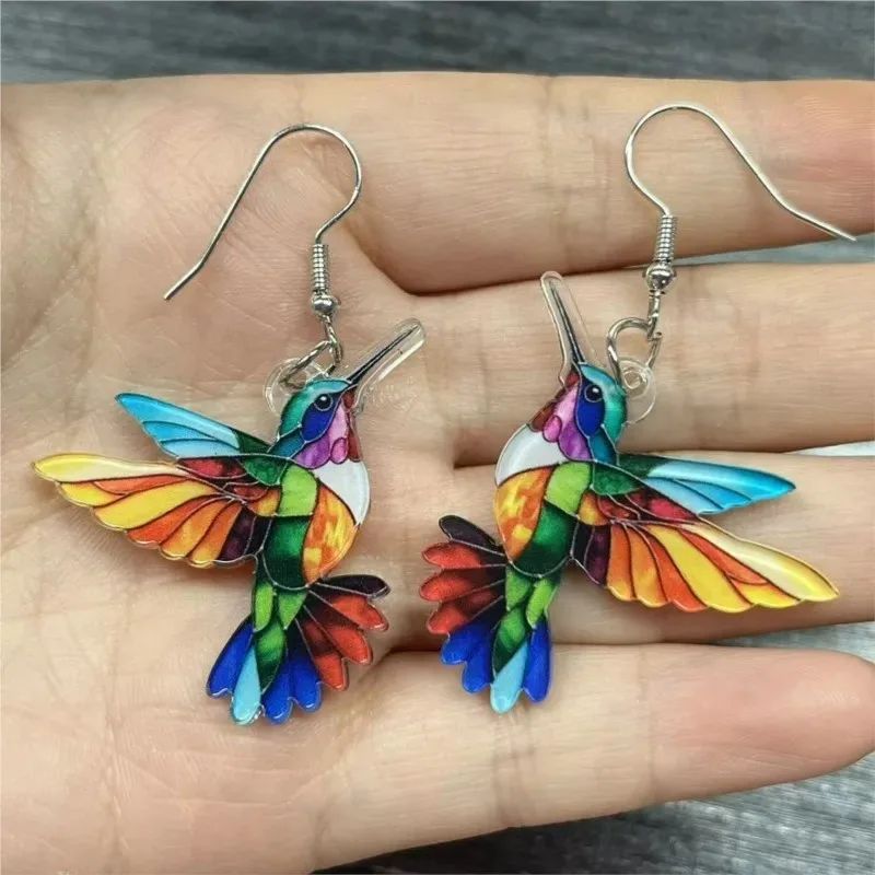 Colar de Acrílico Beija-flor Colorido Formato de Pássaro para Mulheres Meninas Pingentes de Pescoço Joias de Primavera Verão 2025 Presentes de Festa